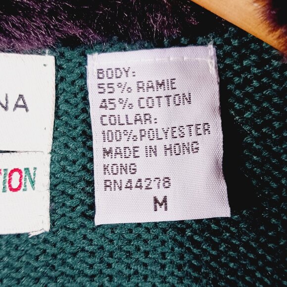 Vintage Marisa Christina Drk Green Cardigan Faux Fur Collar W Pom Christmas 2001 - Picture 3 of 15